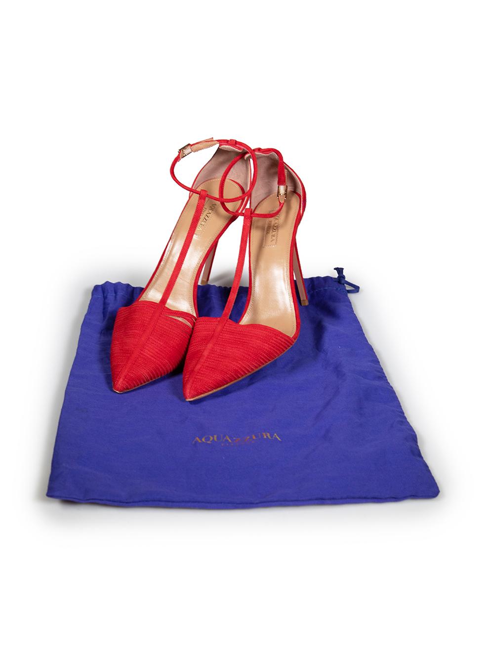 Aquazzura Red Suede T-Strap Heels Size IT 42 For Sale 2