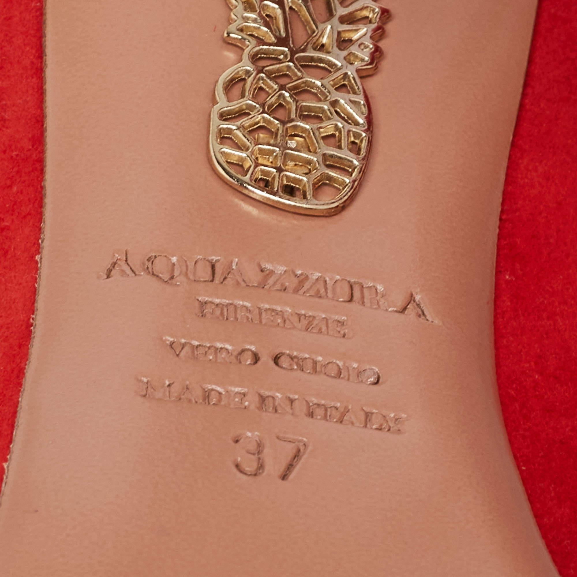 Aquazzura Red Suede Tango Curvy Lace-Up Sandals Size 37 6
