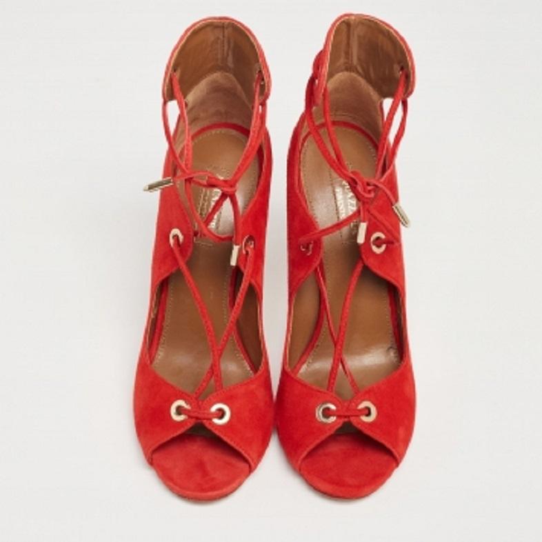 Aquazzura Sandalias con cordones Tango Curvy de ante rojo talla 37 Rojo en venta