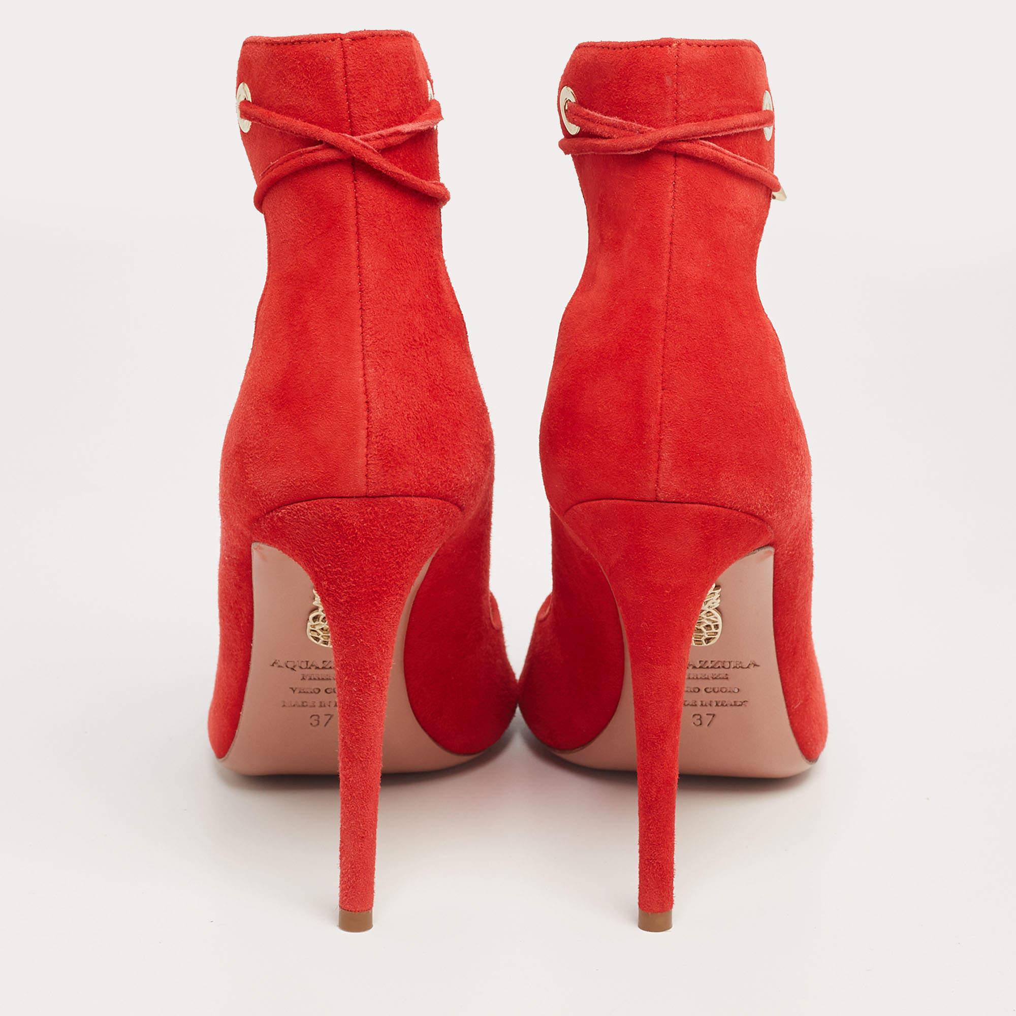 Aquazzura Red Suede Tango Curvy Lace-Up Sandals Size 37 1