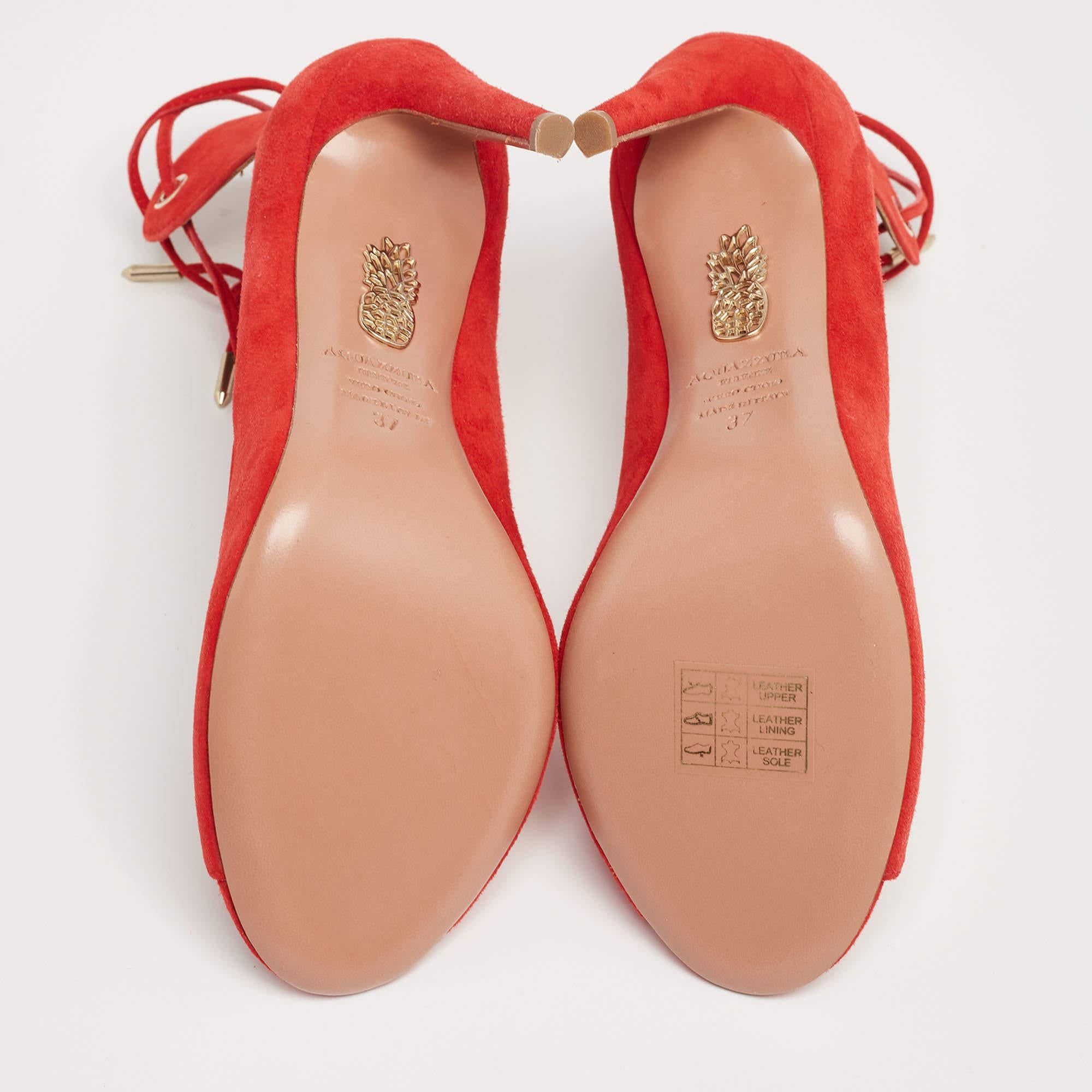 Aquazzura Red Suede Tango Curvy Lace-Up Sandals Size 37 2