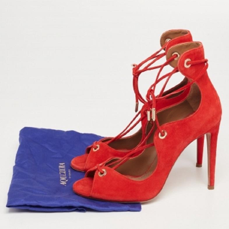 Aquazzura Sandalias con cordones Tango Curvy de ante rojo talla 37 en venta 1
