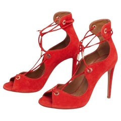 Aquazzura Sandalias con cordones Tango Curvy de ante rojo talla 37