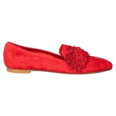 Aquazzura Red Suede Wild Thing Fringe Loafers Size IT 37.5