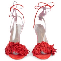AQUAZZURA red suede WILD THING Fringe Sandals Shoes 37.5