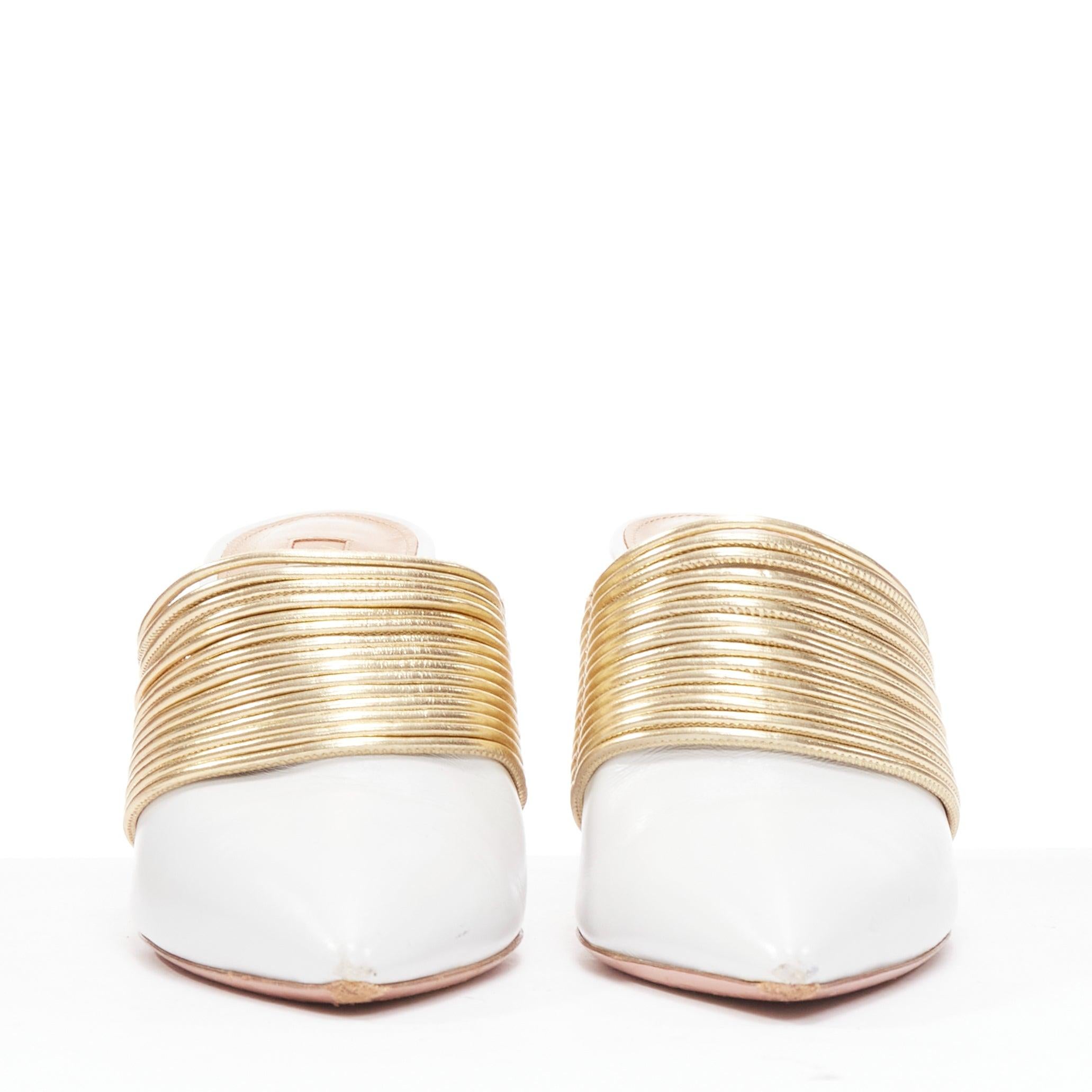 Beige AQUAZZURA Rendez Vous 75 white leather gold coil mule pumps EU36 For Sale