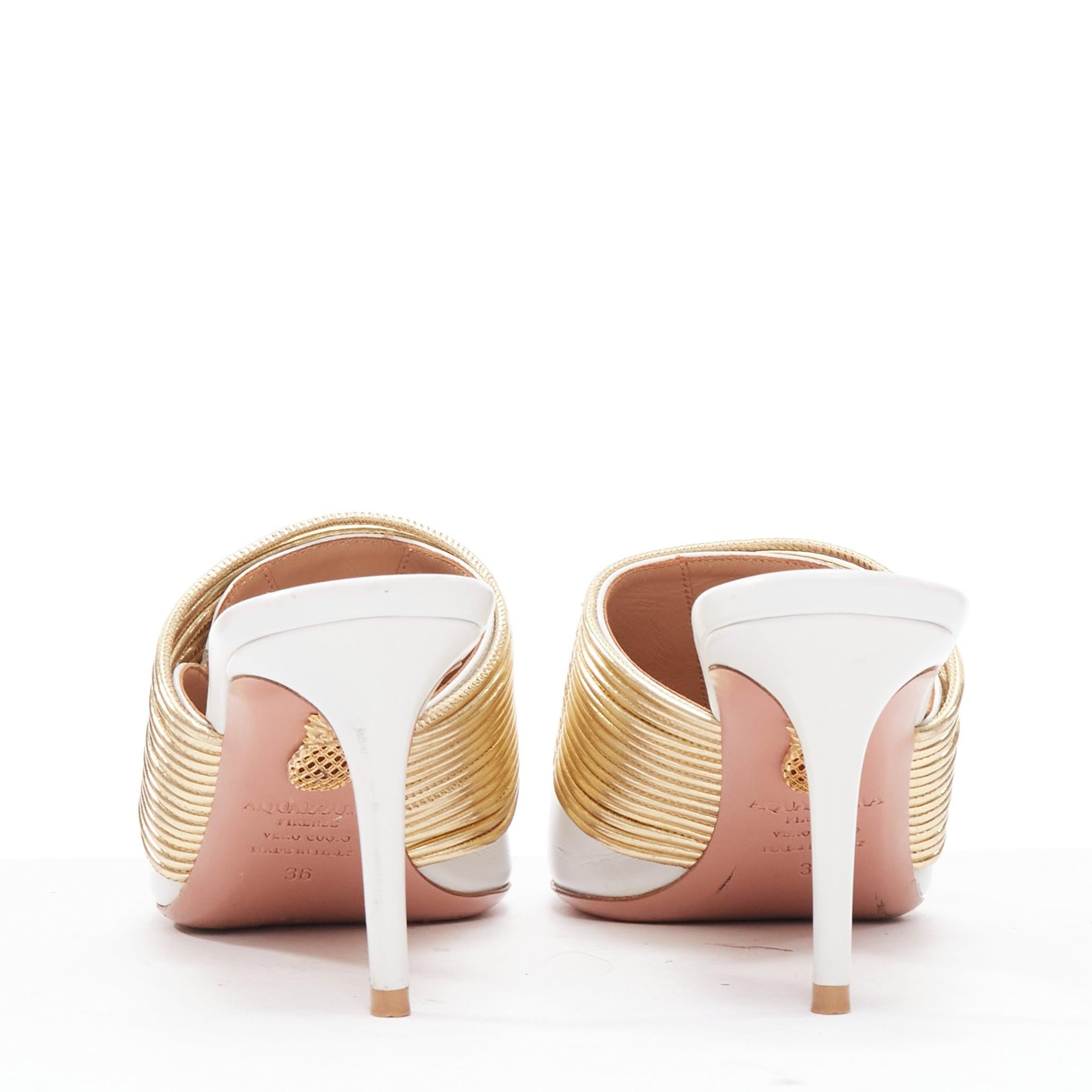 Women's AQUAZZURA Rendez Vous 75 white leather gold coil mule pumps EU36 For Sale