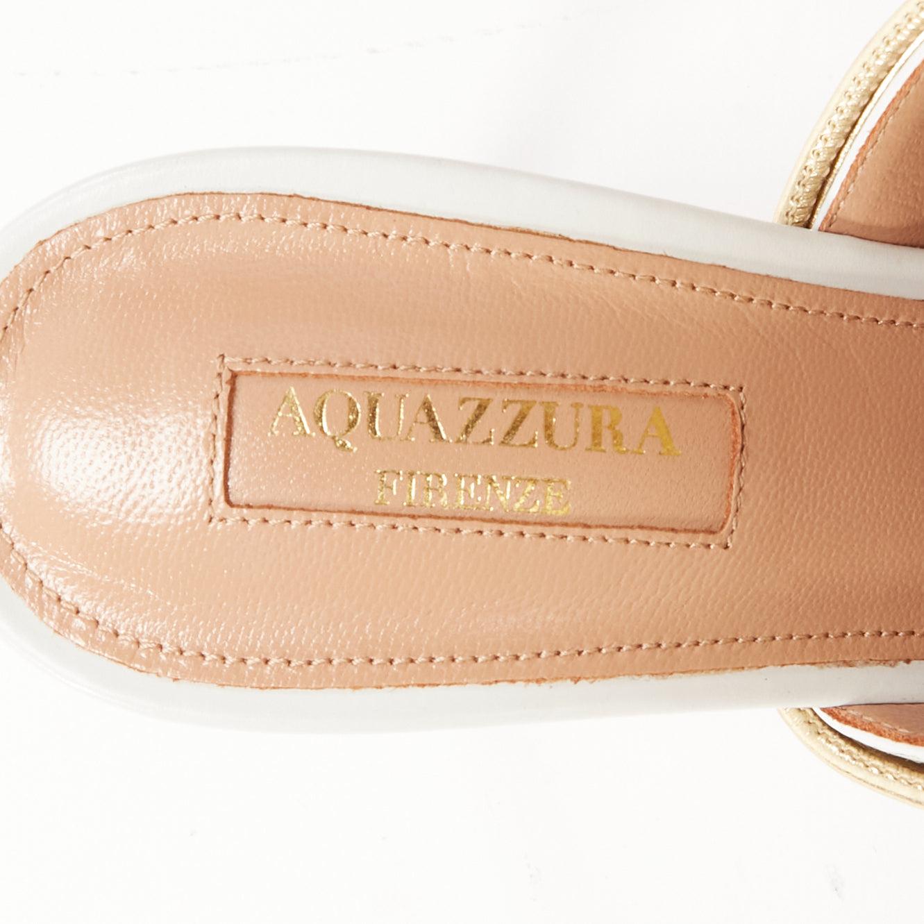 AQUAZZURA Rendez Vous 75 white leather gold coil mule pumps EU36 For Sale 4