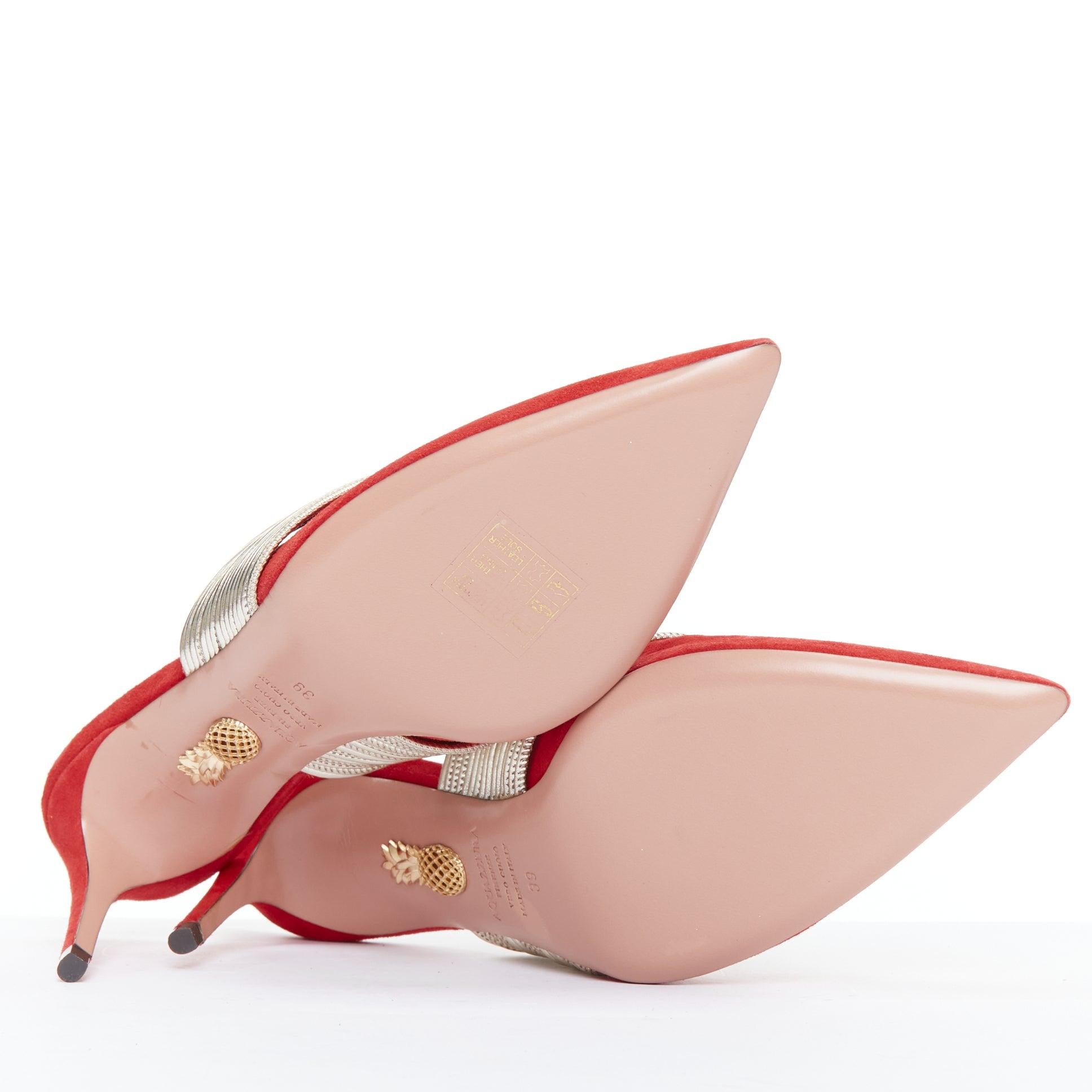 AQUAZZURA Rendez Vous mules à talons multibrins rouge or EU39 en vente 6