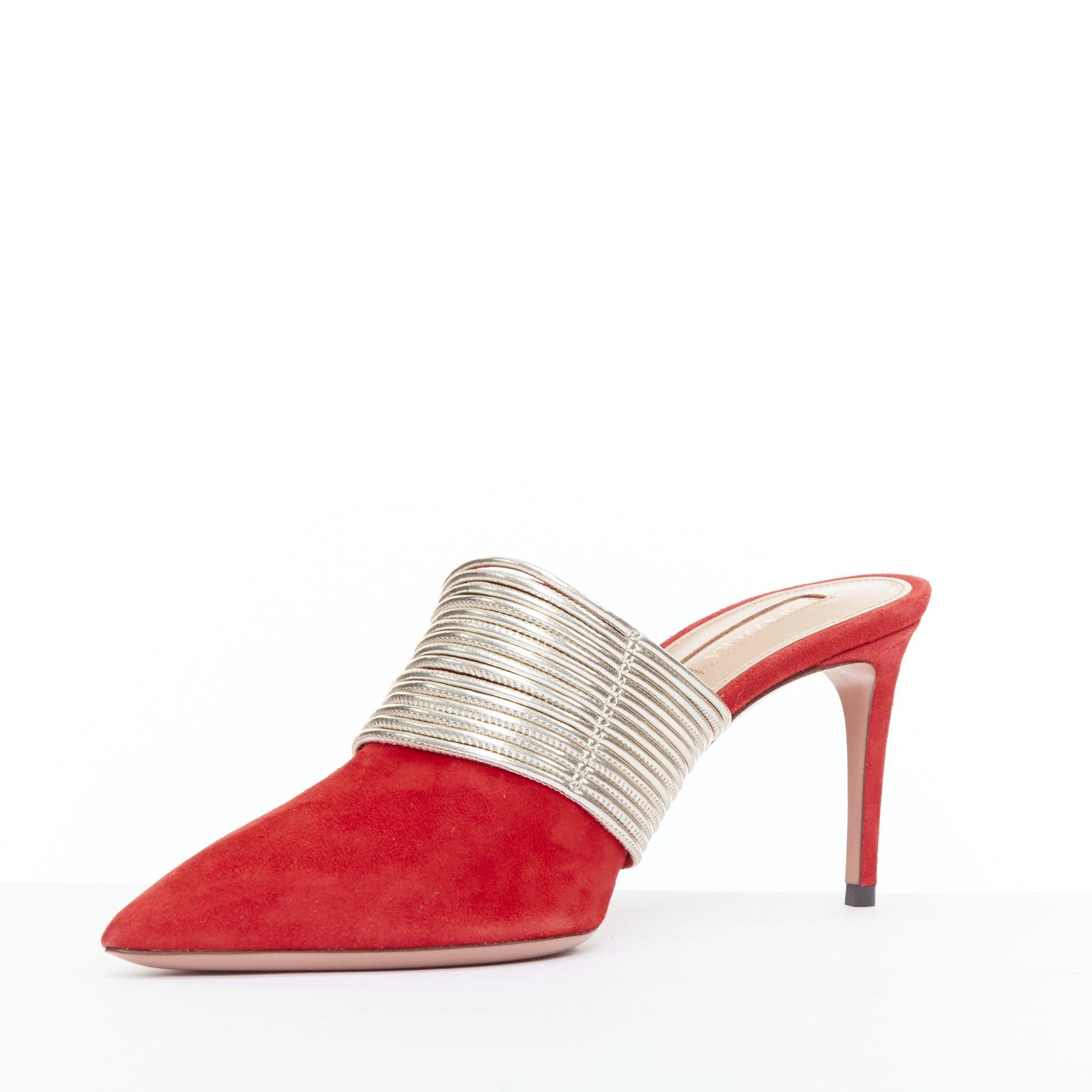 AQUAZZURA Rendez Vous mules à talons multibrins rouge or EU39 Bon état - En vente à Hong Kong, NT