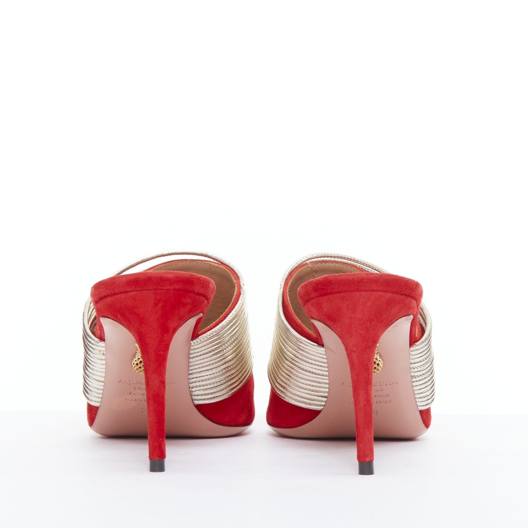 AQUAZZURA Rendez Vous mules à talons multibrins rouge or EU39 Pour femmes en vente