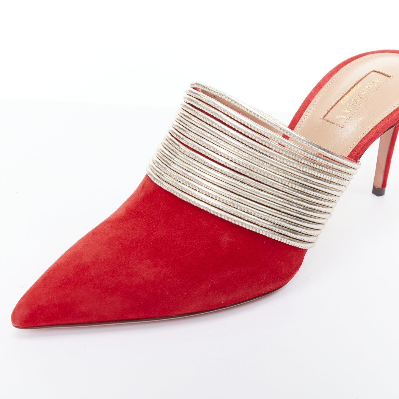 AQUAZZURA Rendez Vous mules à talons multibrins rouge or EU39 en vente 2