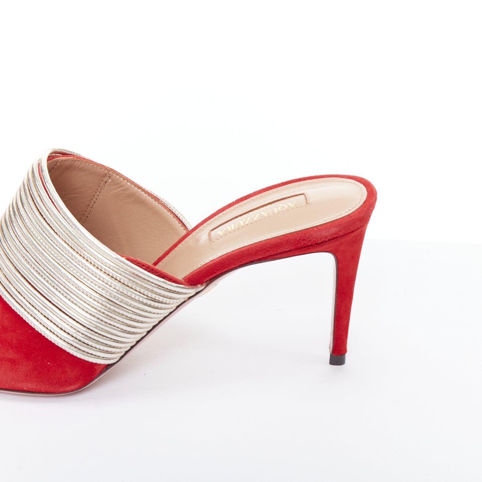 AQUAZZURA Rendez Vous mules à talons multibrins rouge or EU39 en vente 3
