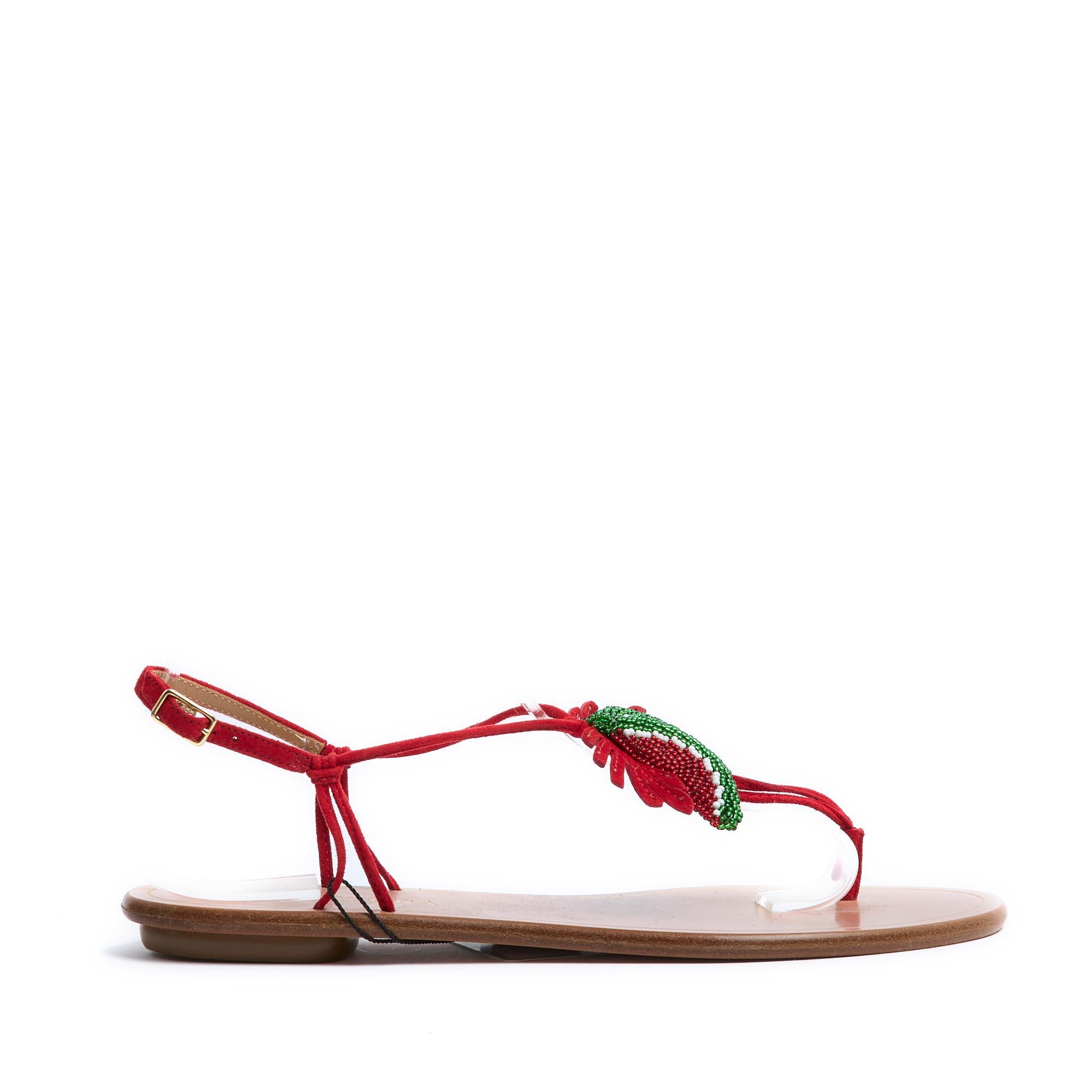 Beige Sandales Aquazzura EU38.5 Juicy Fruit suede Sandales Flats US8 Nouveau en vente