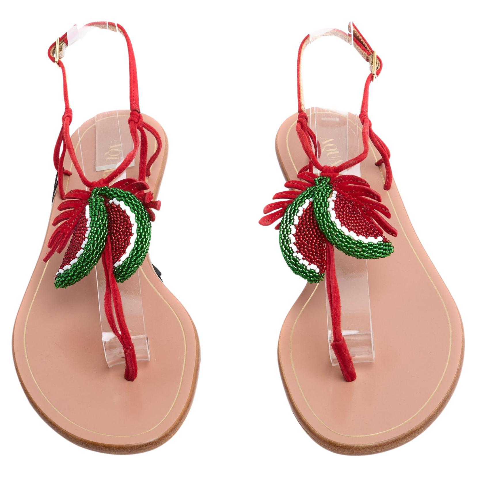 Sandales Aquazzura EU38.5 Juicy Fruit suede Sandales Flats US8 Nouveau en vente