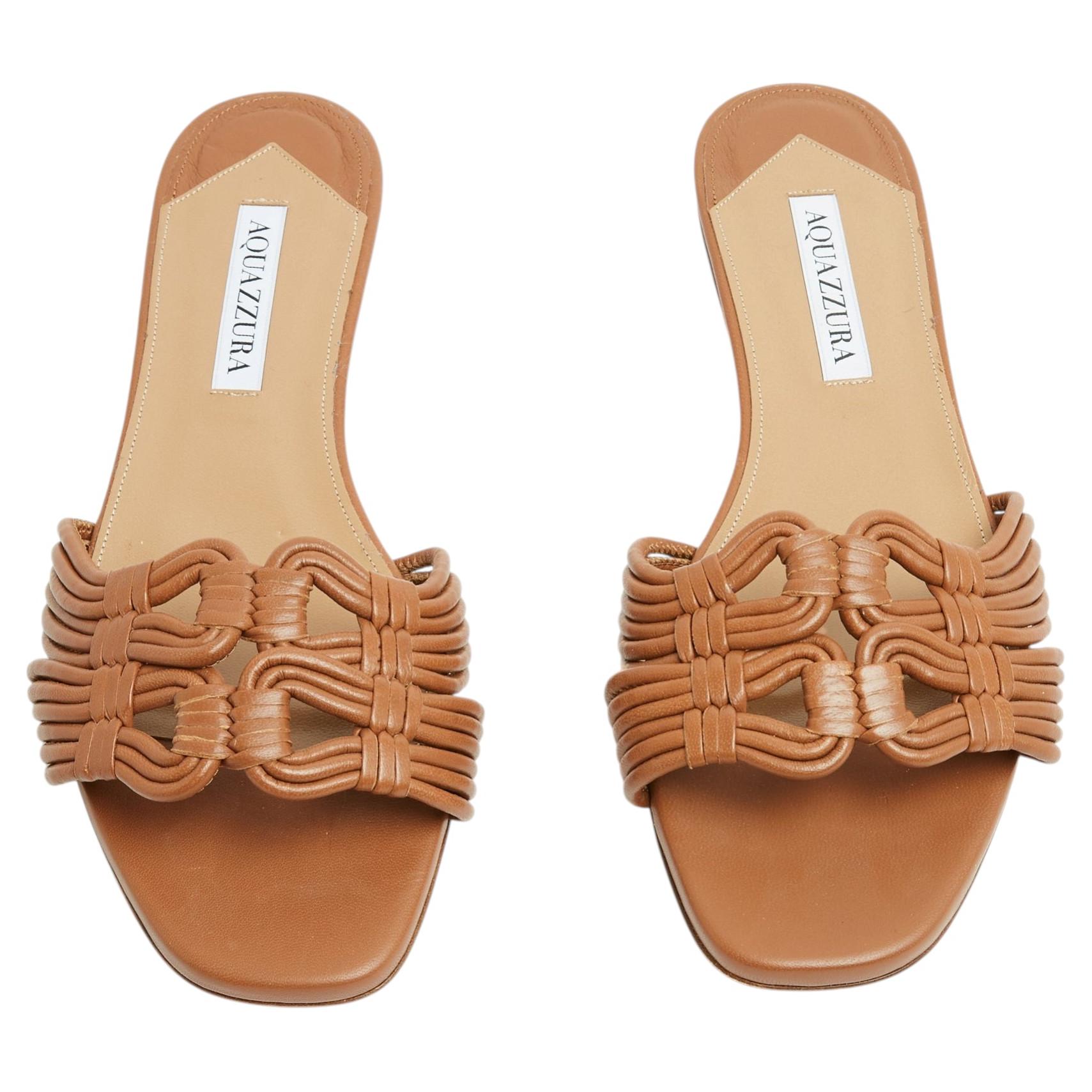 Aquazzura Sandales Mules EU38.5 Geflochtenes Leder Flats Slides Tongs UK5.5 US8 Neu