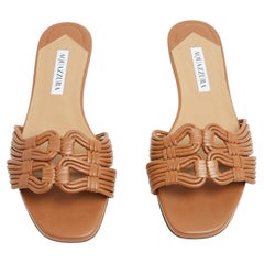 Aquazzura Sandales Mules EU38.5 Braided Leather Flats Slides Tongs UK5.5 US8 New