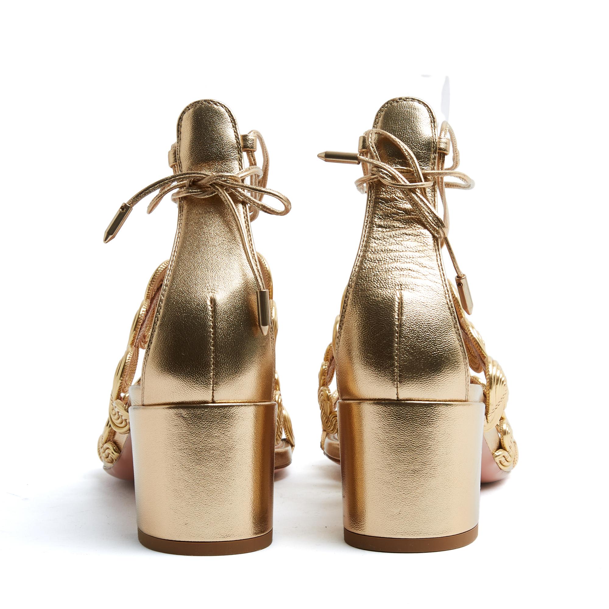Aquazzura Sandales Or EU38.5 Gold Leather Goddess Sandals Shoes UK5.5 US8 New en Nuevo estado para la venta en PARIS, FR
