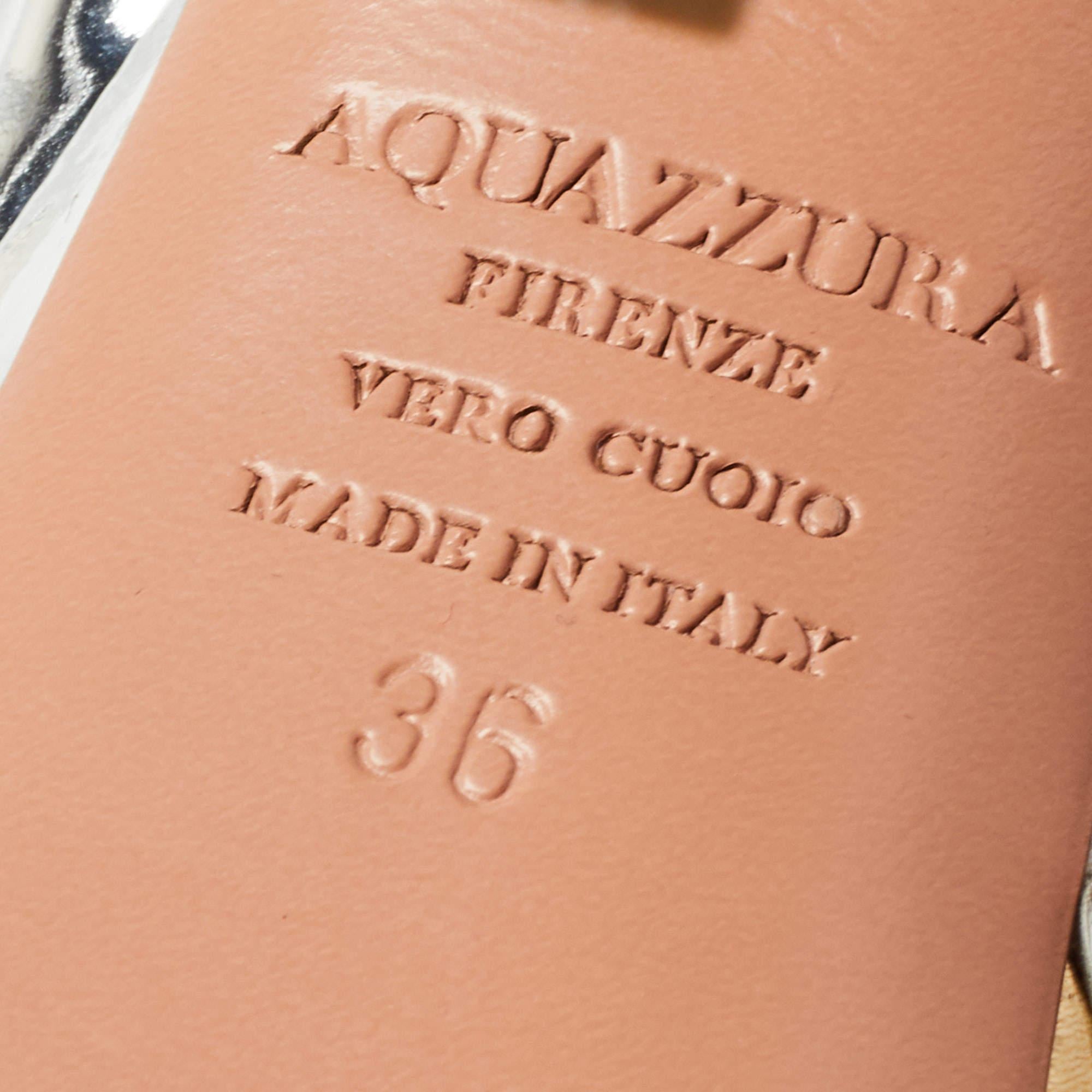 Aquazzura Silver/Gold Zigzag Leather Ankle Strap Platform Sandals Size 36 2