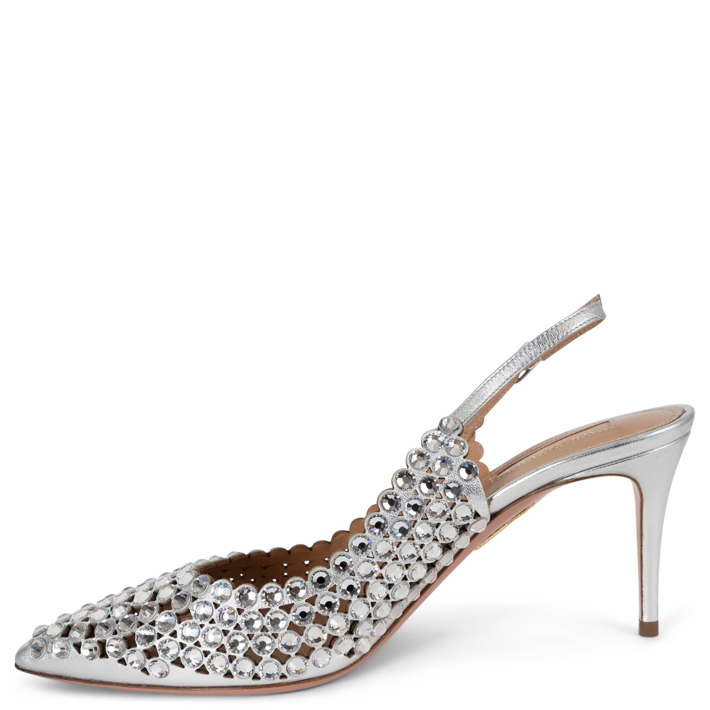 Argento Aquazzura pelle argento 2020 TEQUILA CRYSTAL SLINGBACKS Scarpe 38.5 in vendita