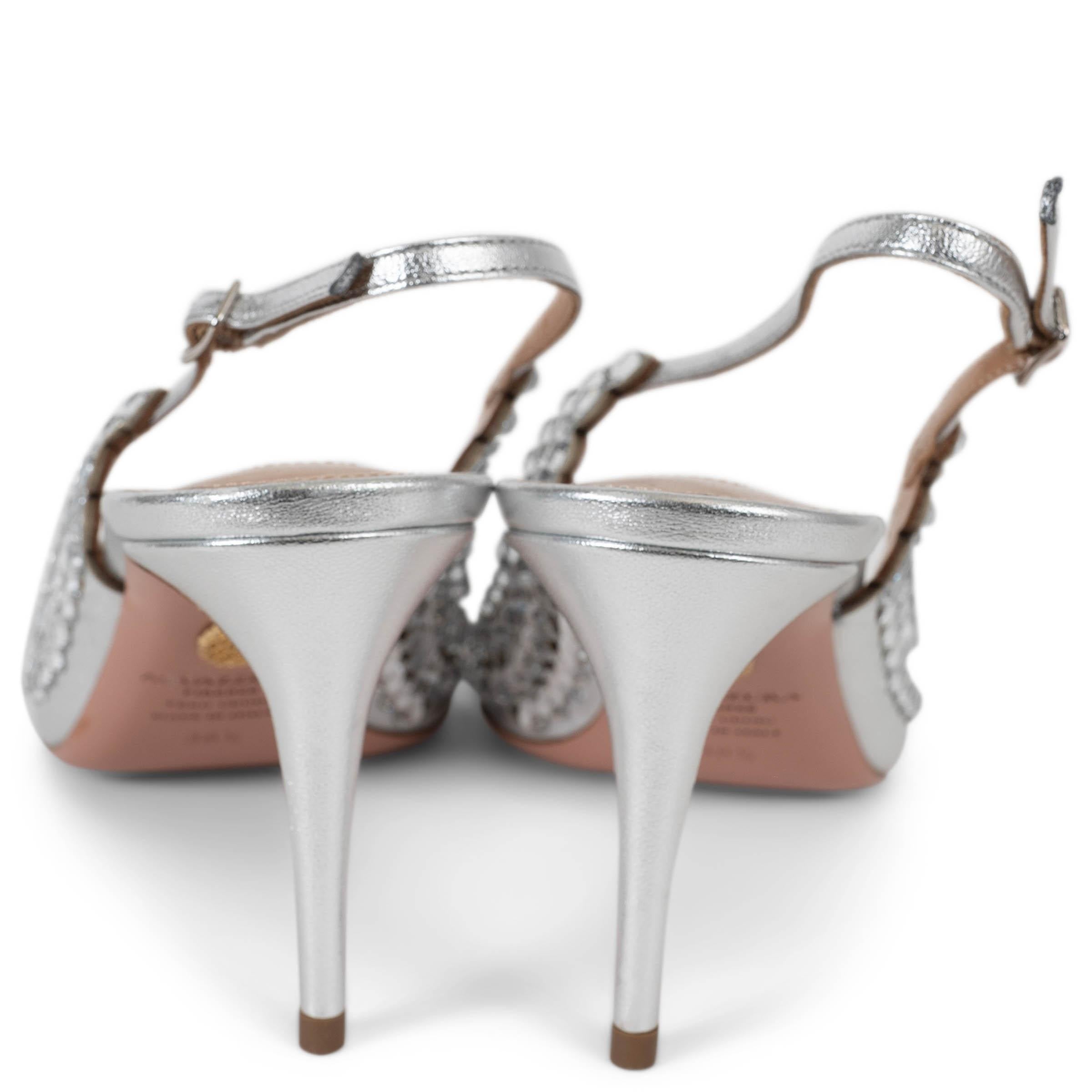 Aquazzura pelle argento 2020 TEQUILA CRYSTAL SLINGBACKS Scarpe 38.5 In condizioni Nuovo in vendita a Zürich, CH