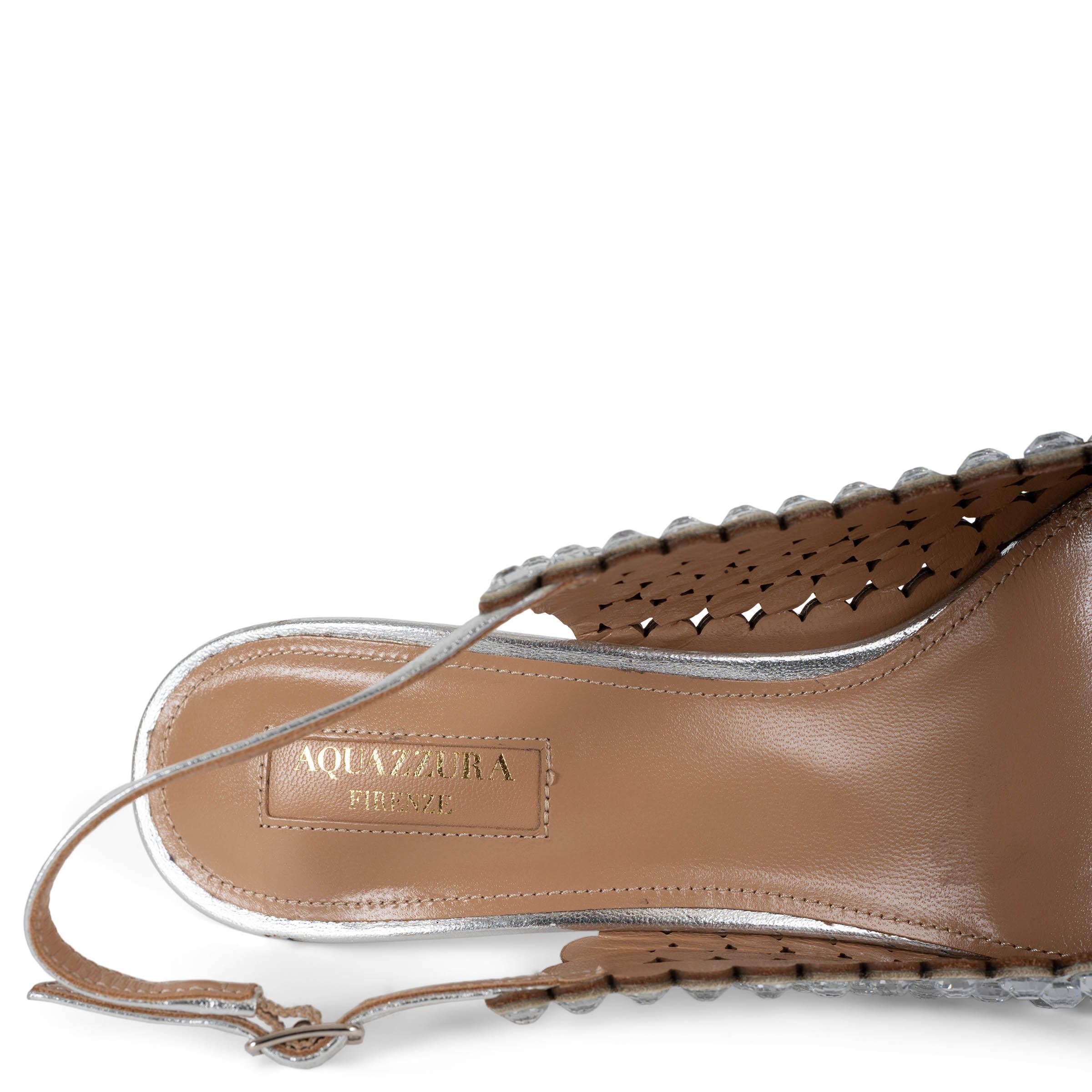 Aquazzura pelle argento 2020 TEQUILA CRYSTAL SLINGBACKS Scarpe 38.5 in vendita 2