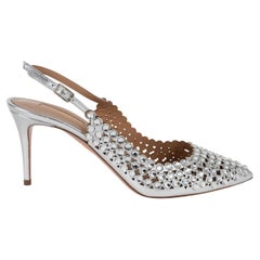 AQUAZZURA cuir argenté 2020 TEQUILA CRYSTAL SLINGBACKS Chaussures 38.5