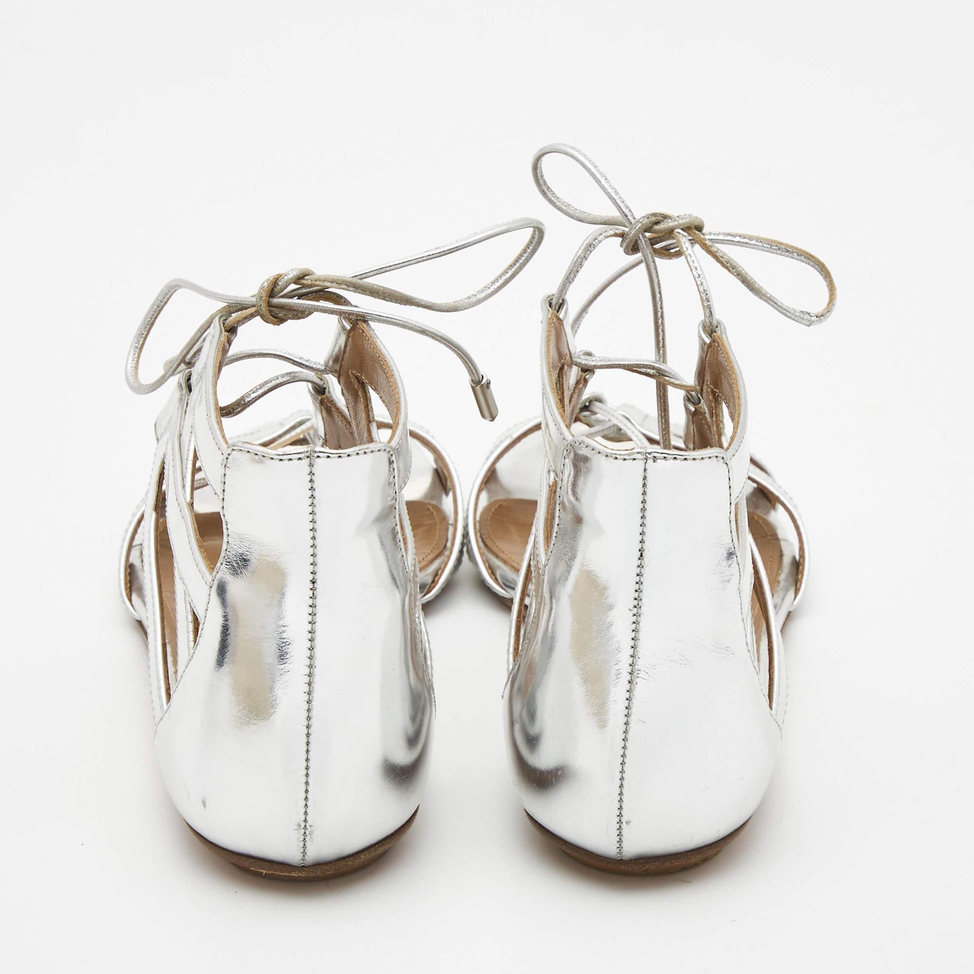Donna Aquazzura Sandali piatti in pelle argentata taglia 36 in vendita