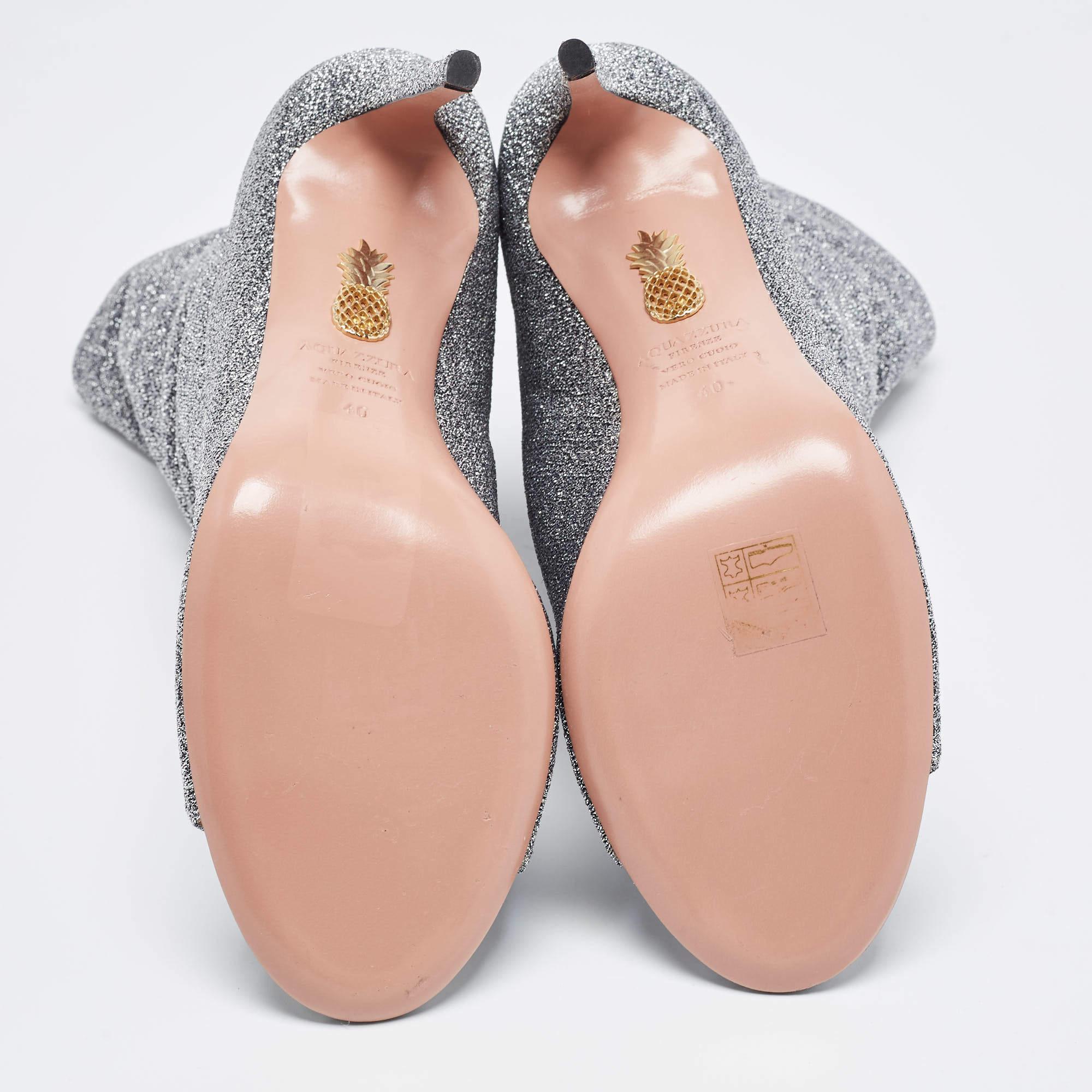 Aquazzura Silver Lurex Fabric Eclair Peep Toe Ankle Boots Size 40 1