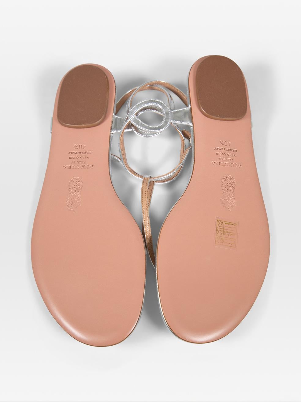 Women's Aquazzura Silver Thong Leather Sandals Size IT 40.5 For Sale
