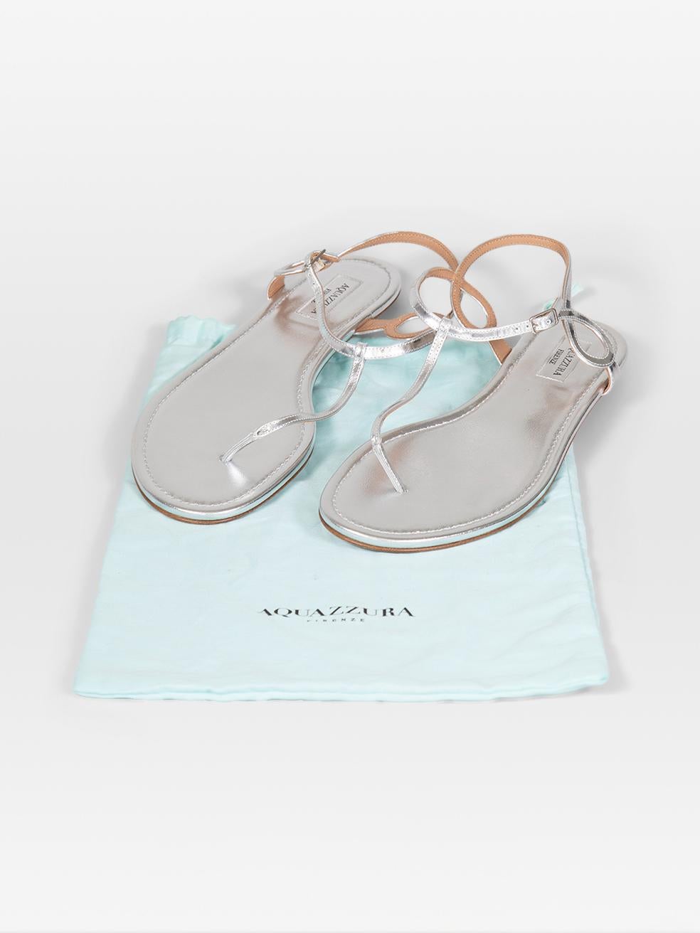 Aquazzura Silver Thong Leather Sandals Size IT 40.5 For Sale 2