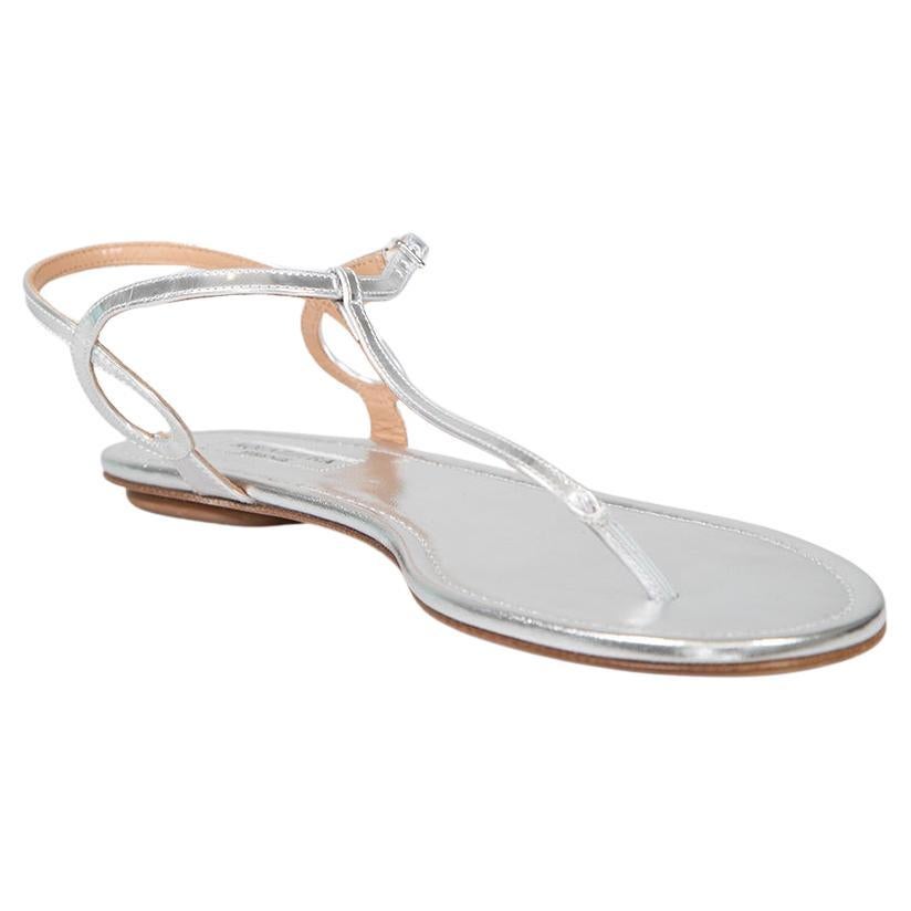 Aquazzura Silver Thong Leather Sandals Size IT 40.5 For Sale