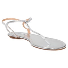 Aquazzura Silver Thong Leather Sandals Size IT 40.5
