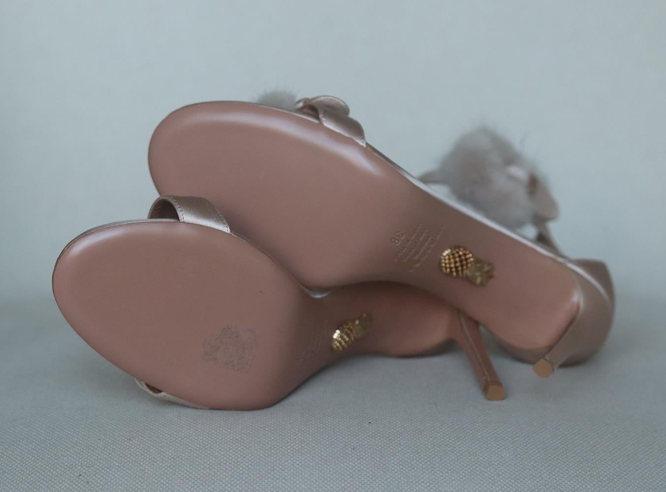 Women's Aquazzura Sinatra Mink Trimmed Satin Sandals