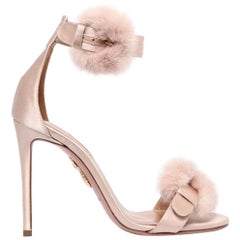 Aquazzura Sinatra Mink Trimmed Satin Sandals