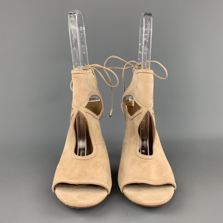 AQUAZZURA Size 12 Tan -Nomad-Suede Sandals at 1stDibs
