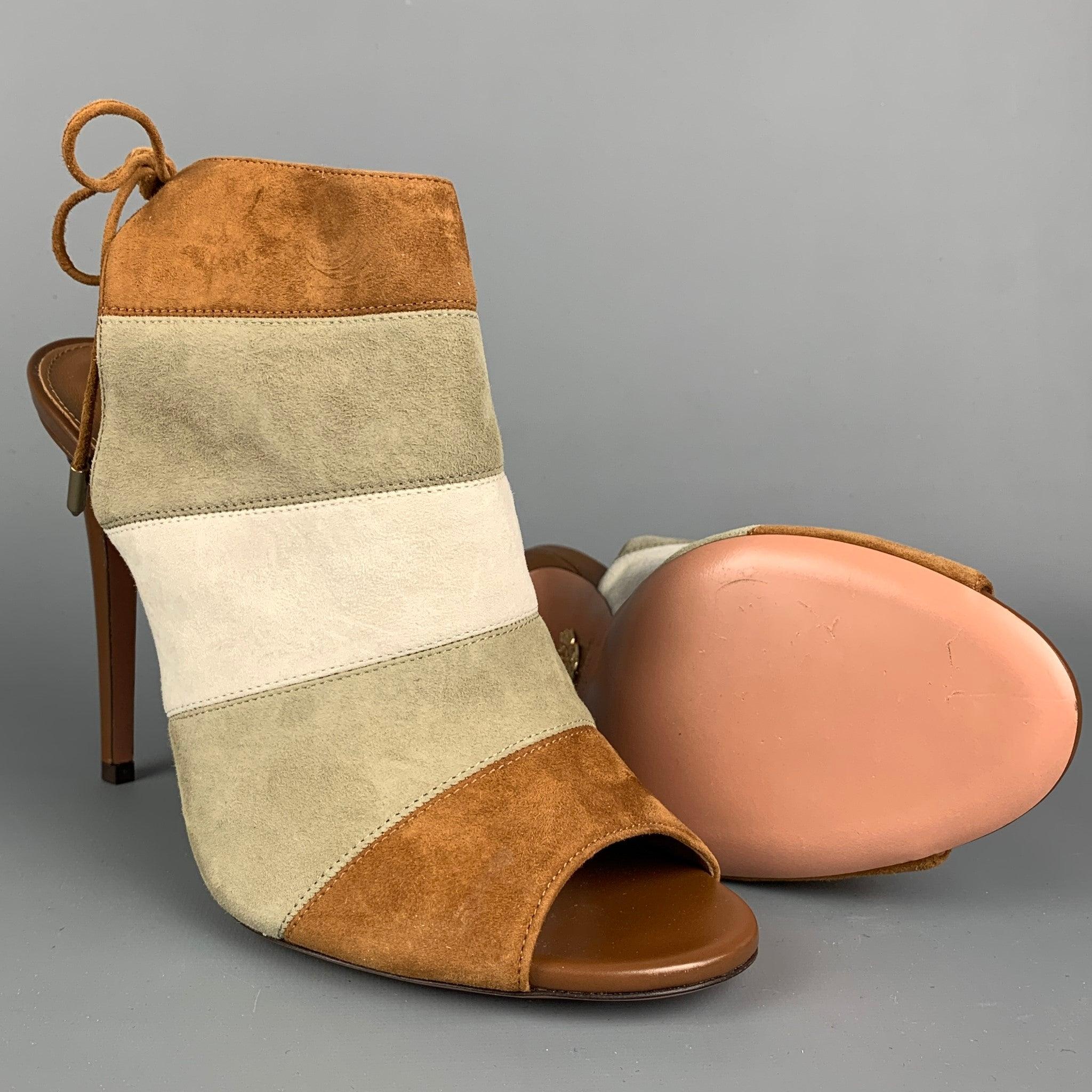 AQUAZZURA Size 8.5 Grey & Tan Color Block Suede Open Toe Boots In Good Condition For Sale In San Francisco, CA