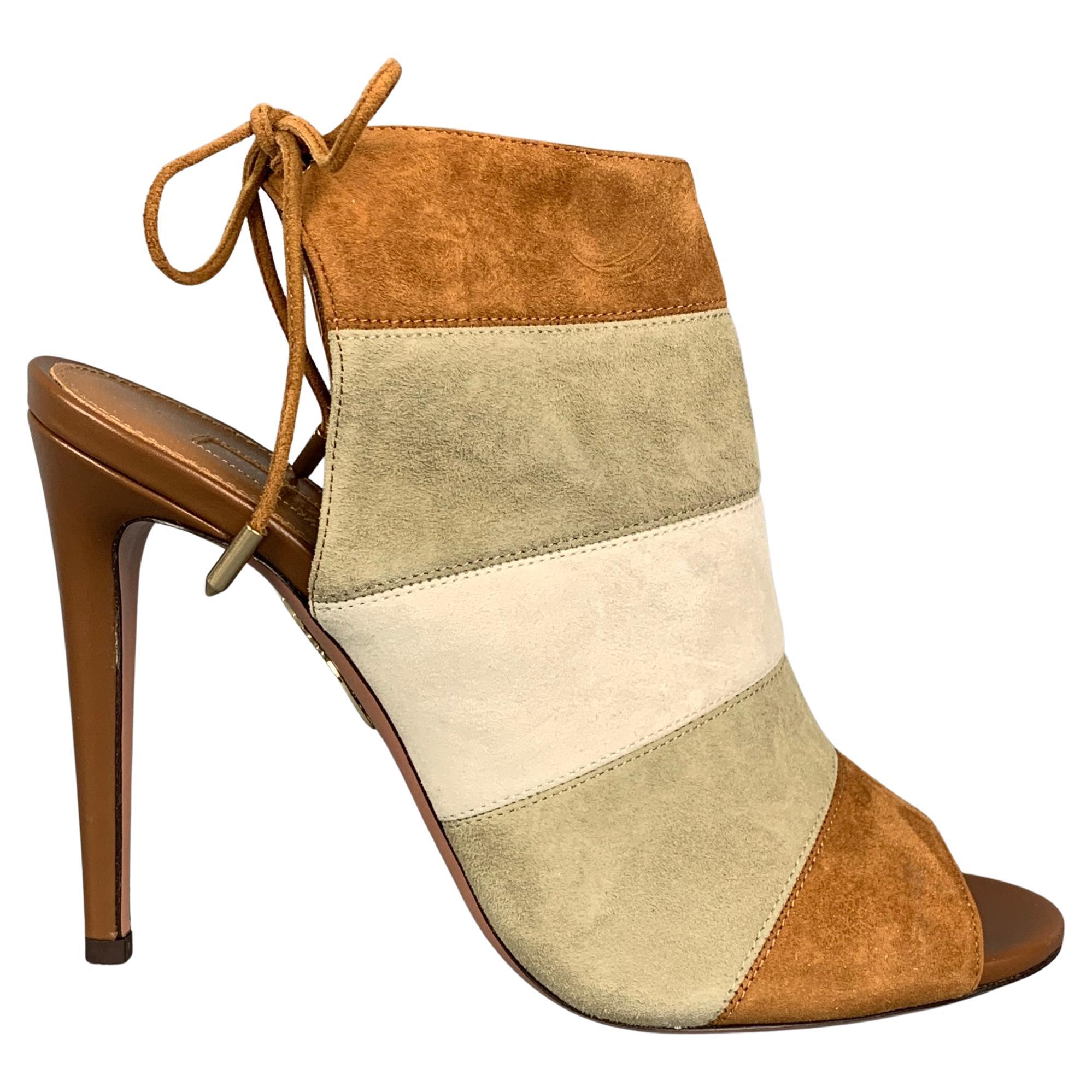 AQUAZZURA Size 8.5 Grey and Tan Color Block Suede Open Toe Boots For Sale  at 1stDibs