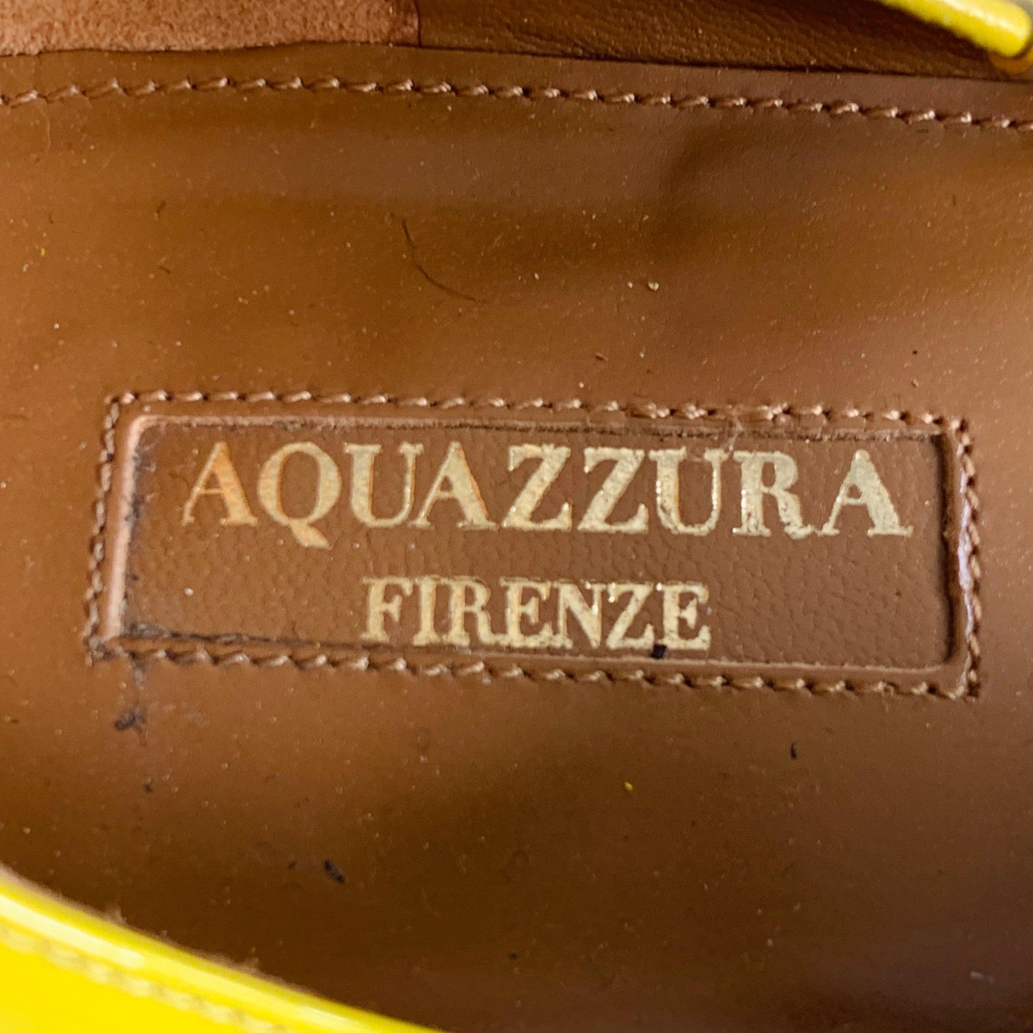 AQUAZZURA Size 9.5 Yellow Patent Leather Laced Pointed Toe Flats For Sale 3
