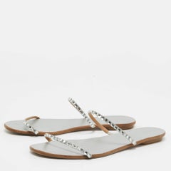 Aquazzura Sliver Crystal Embellished Leather Strappy Flats Size 41