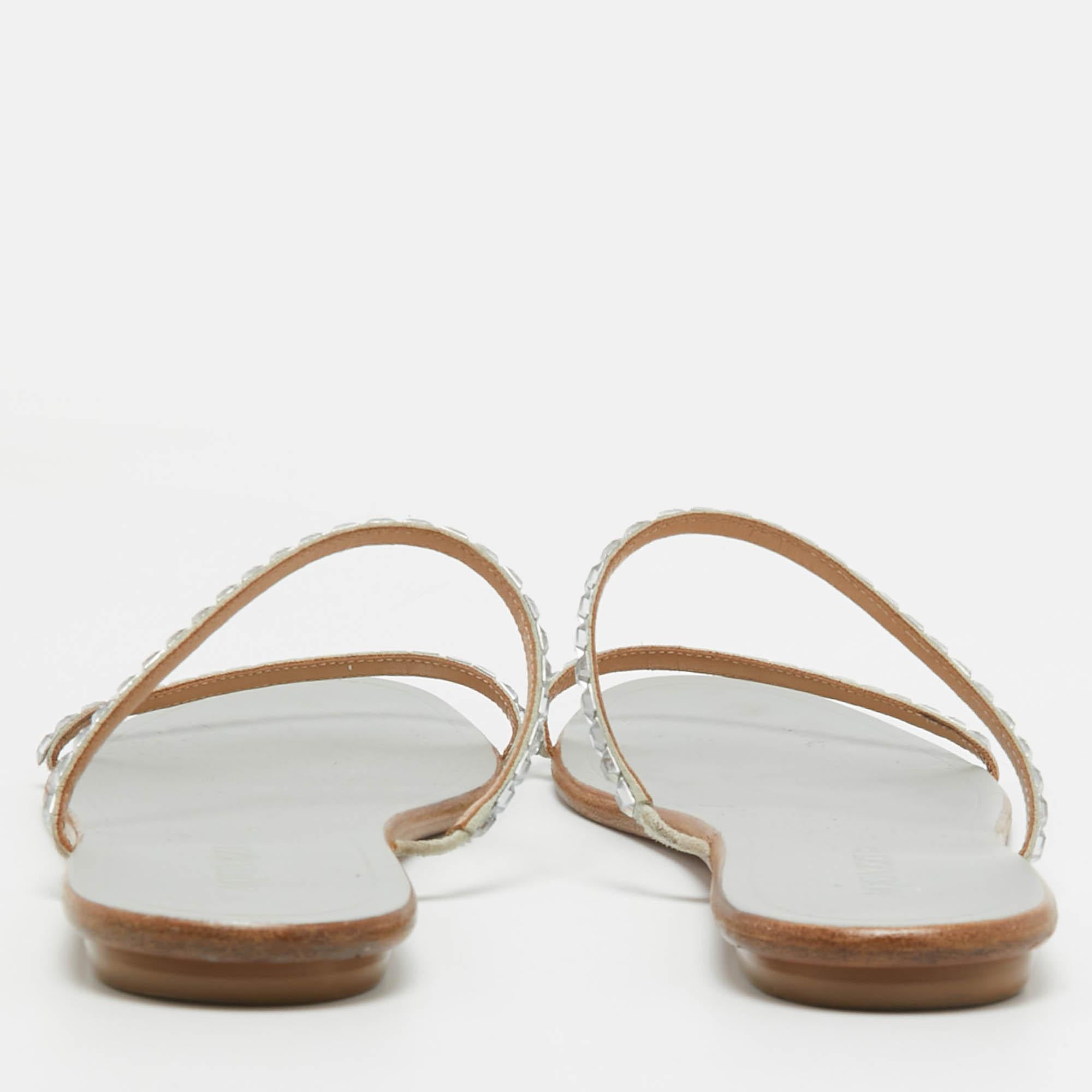 De las mujeres Bailarinas de tiras de cuero con adornos de cristal plateado Aquazzura Talla 41 en venta