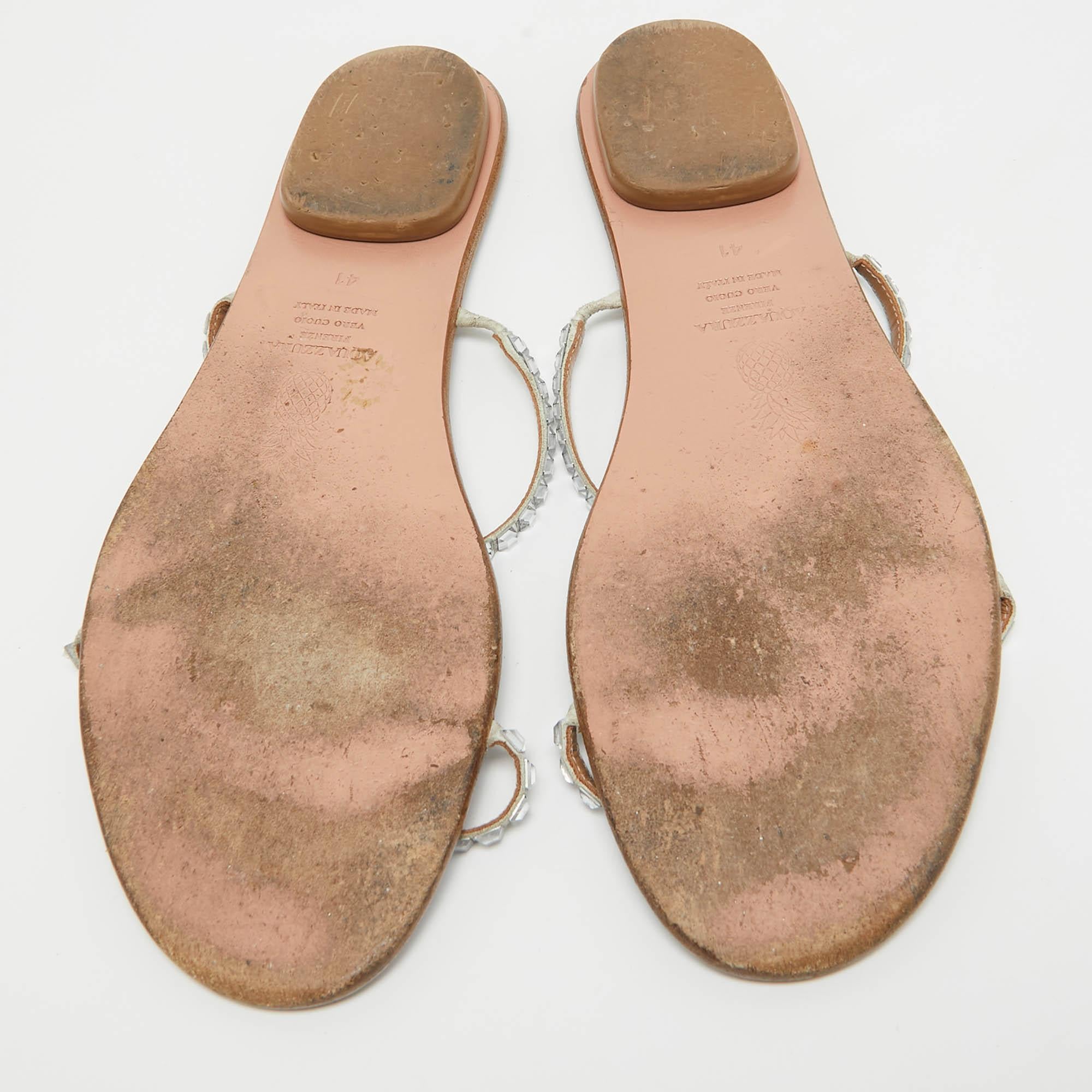 Bailarinas de tiras de cuero con adornos de cristal plateado Aquazzura Talla 41 en venta 1