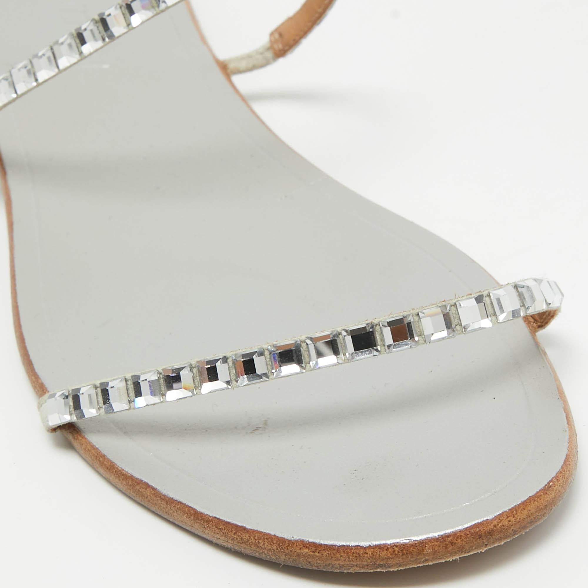 Bailarinas de tiras de cuero con adornos de cristal plateado Aquazzura Talla 41 en venta 2