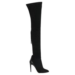 Aquazzura Snake Effect Trimmed Faux Suede Over The Knee Boots Eu 38 Uk 5 Us 8