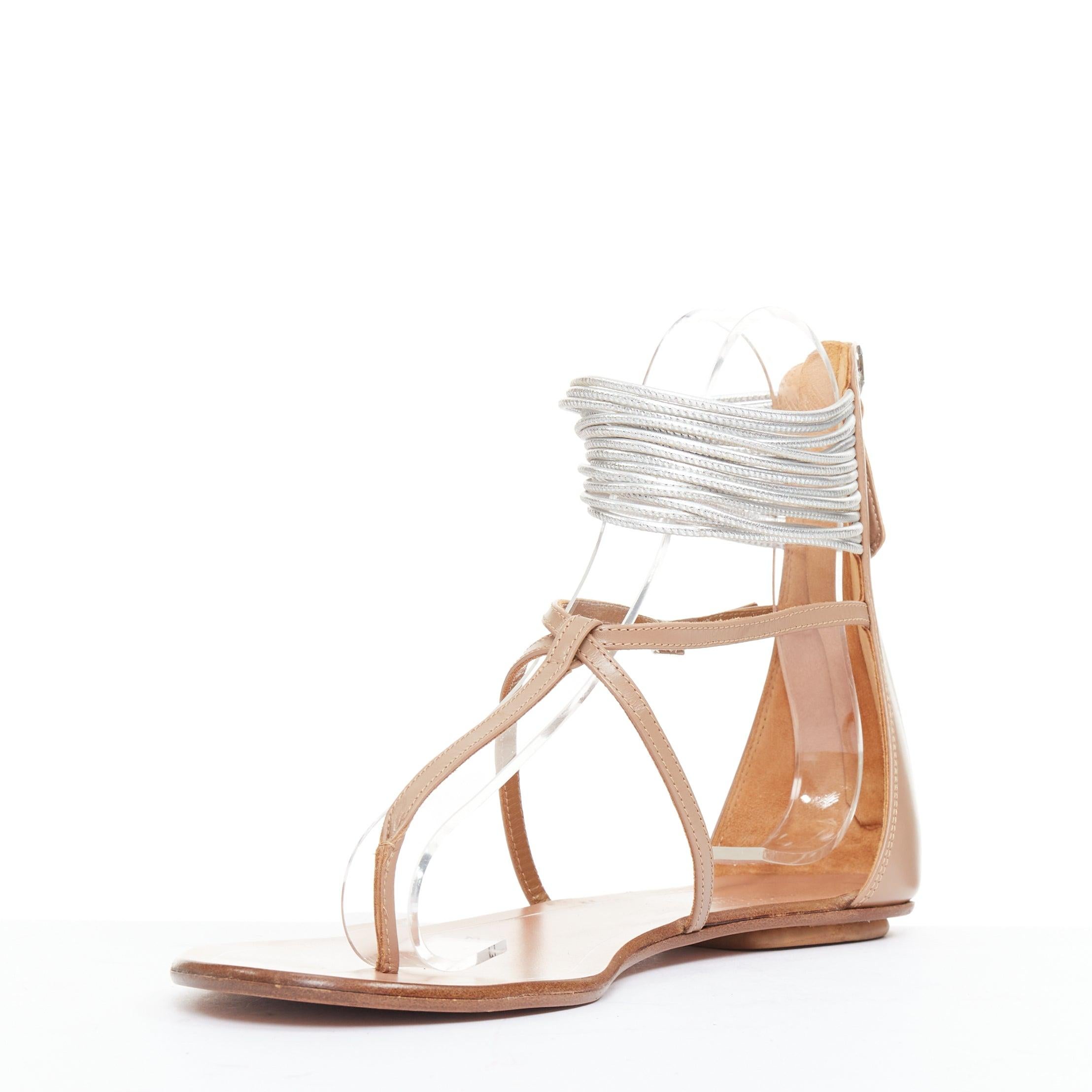 AQUAZZURA Spin Me Around silberne Spule nackt Leder Gladiator flache Sandalen EU37.5 im Zustand „Gut“ im Angebot in Hong Kong, NT