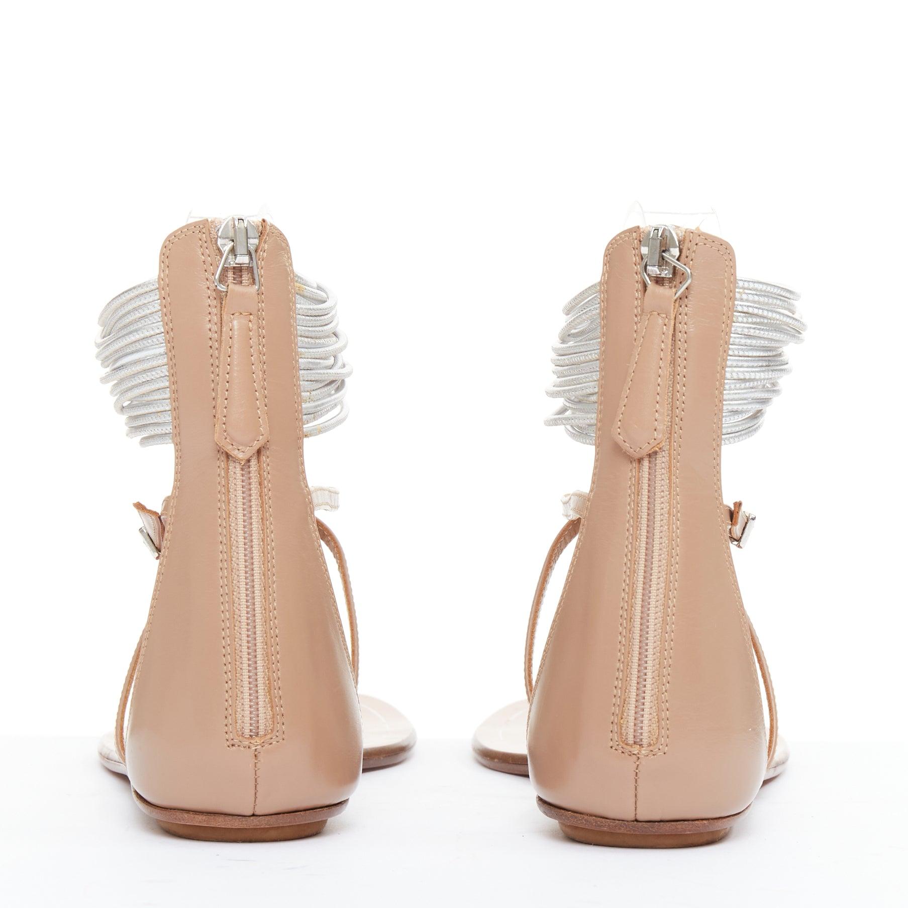 AQUAZZURA Spin Me Around silberne Spule nackt Leder Gladiator flache Sandalen EU37.5 Damen im Angebot