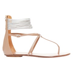 AQUAZZURA Spin Me Around silberne Spule nackt Leder Gladiator flache Sandalen EU37.5