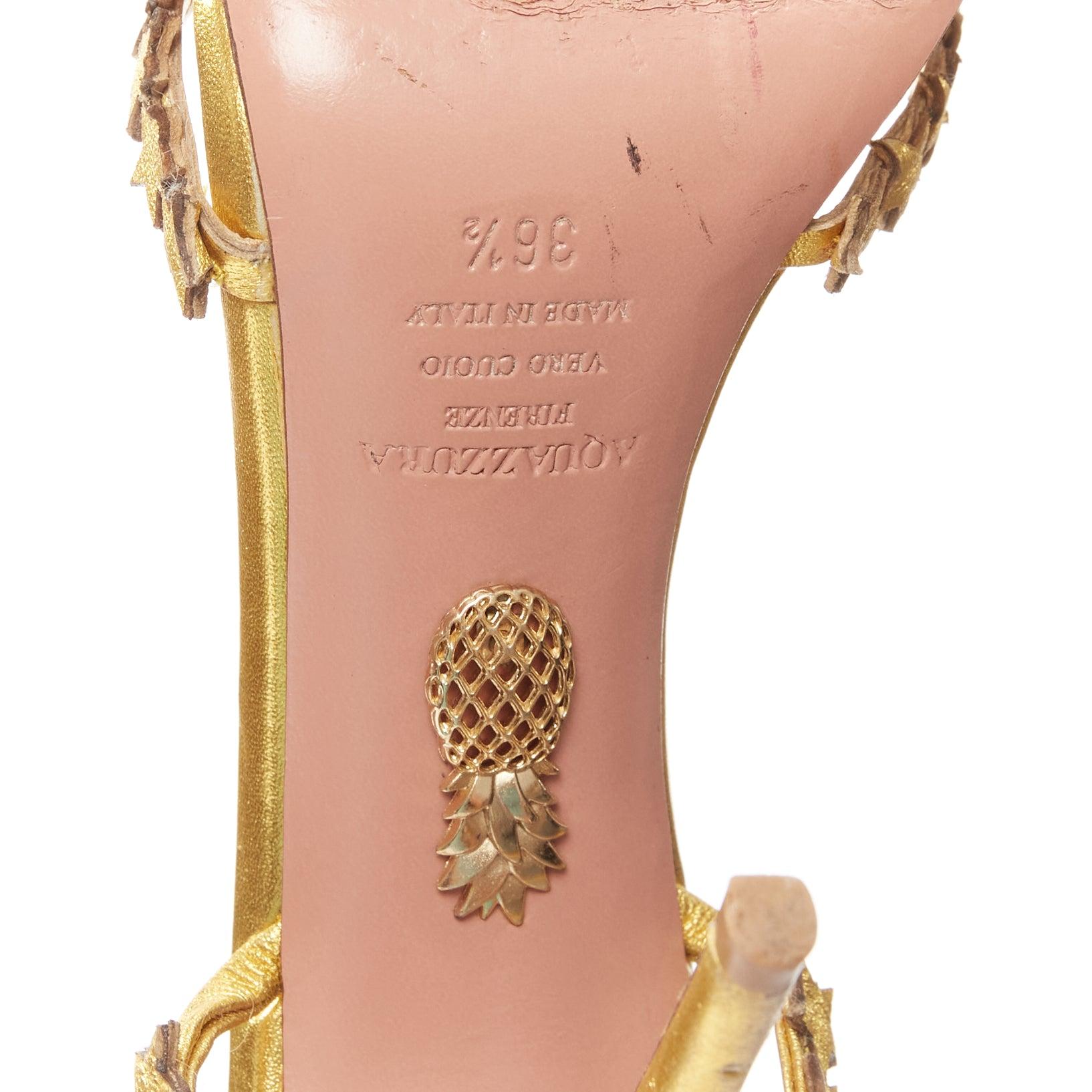AQUAZZURA Starlight 105 gold leather star cutout strappy sandal heel EU36.5 6