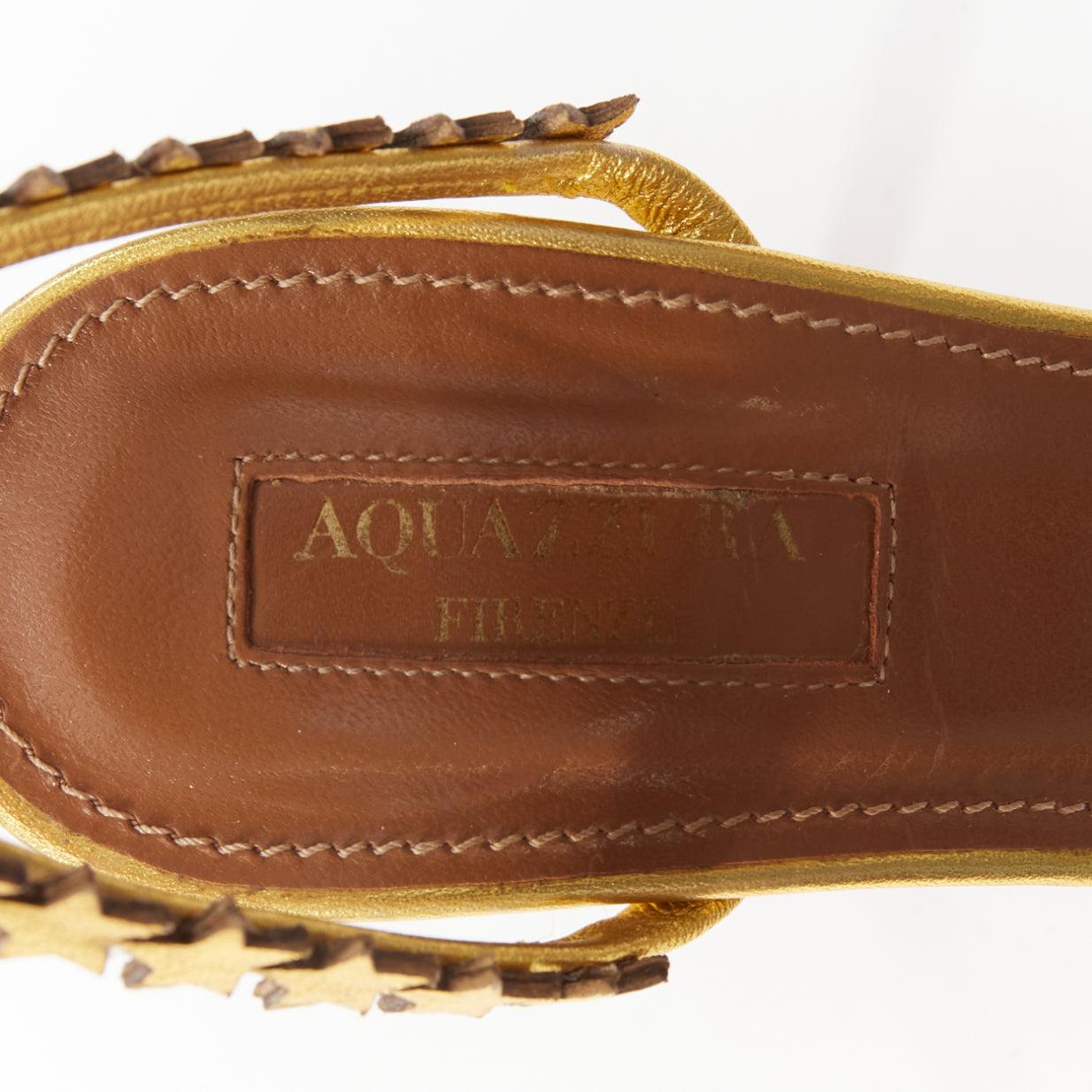 AQUAZZURA Starlight 105 gold leather star cutout strappy sandal heel EU36.5 5