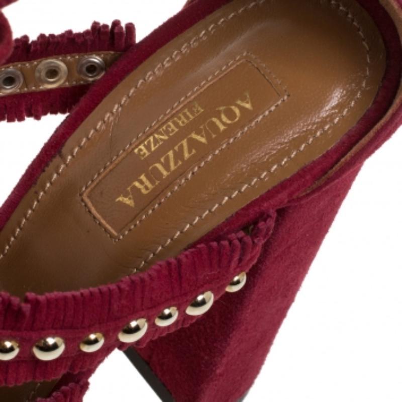 Women's Aquazzura Suede Leather Tulum Fringe Detail Studded Ankle Wrap Sandals Size 38 For Sale